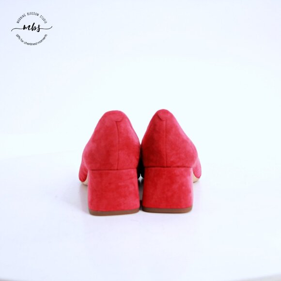 J. McLaughlin Suede Square Toe  Block Heel Pumps Red Women 7.5 - Picture 6 of 14